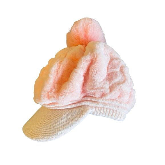 Pink Plush Pom-Pom Visor Beret Hat - Picture 4 of 6